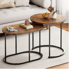 SDHYL Set of 2 Coffee Tables, White Faux Marble Side Tables, Sofa Table, Side Table, Nesting Coffee Tables for Living Room, Bedroom, Office (Rustic Brown & Black)