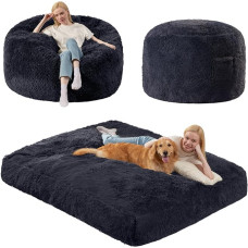 Bean Bag Chair Bed for Adults - Giant Bean Bag Lounge Sofa Couch Bed 40D Memory Foam Bean Bag Floor Mattress Bed with 290gsm Soothing Plush Washable Removable Cover