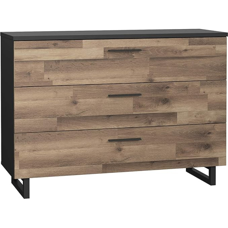 FORTE Jakobina Chest of Drawers with 3 Drawers, Wood Composite Oak Combined with Black Oak, 120.1 x 85.8 x 41.3 cm