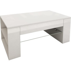 ML-Design Coffee Table in High Gloss White, Spacious Living Room Table with Glass Shelf and 4 Compartments on the Sides, 100 x 42 x 60 cm, Modern Sofa Table with Storage Space, Wooden Side Table,
