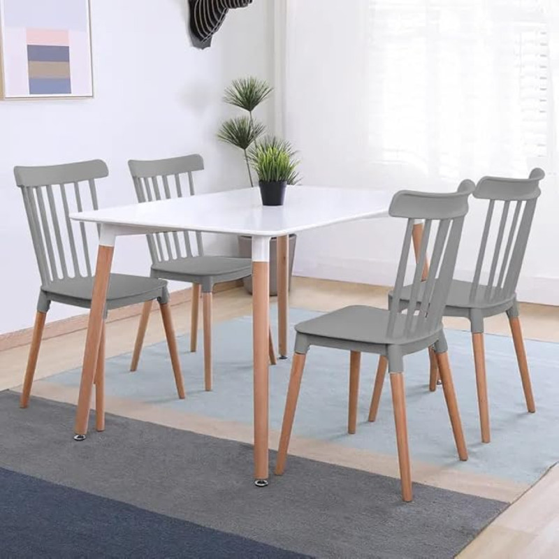 LEPTIS MAGNA Esstisch und 4 Stühle, moderner weißer Esstisch mit Stühlen für Zuhause, Küche, Büro (grau)