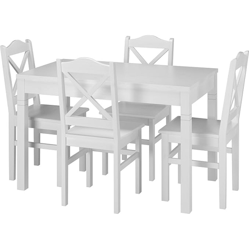 Erst-Holz® Beautiful Dining Set with Table and 4 Chairs Solid Pine 90.70-51 W Set 20 Washed White