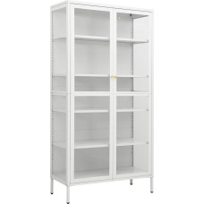 vidaXL Display Cabinet with 4 Shelves Highboard Tall Cabinet Standing Display Cabinet Glass Display Case Bookcase White 90 x 40 x 180 cm Steel Tempered Glass