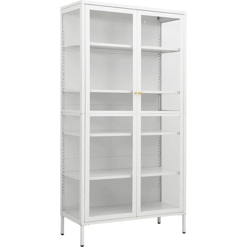 vidaXL Display Cabinet with 4 Shelves Highboard Tall Cabinet Standing Display Cabinet Glass Display Case Bookcase White 90 x 40 x 180 cm Steel Tempered Glass