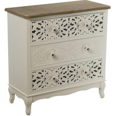 DRW Chest of Drawers with 3 Drawers Carved Wood with White and Natural Top 75 x 34 x 76 cm