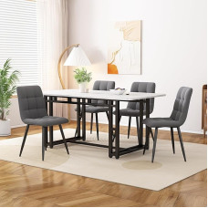 Lexiou Dining Table with 4 Chairs Set, Modern Kitchen Dining Table Set, Dining Room Chairs, Black Iron Leg Table (Velvet, Dark Grey) 120 x 70 cm