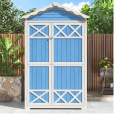 DRIXNO Outdoor Wooden Garden Furniture Storage Shed, Tool House for Garden, Patio, Fade Free, Weatherproof, Safe and Protected, Maintenance-Free, Environmentally Friendly, Blue