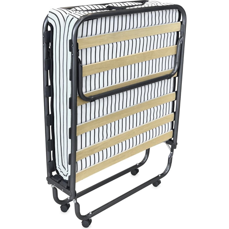 amuéblate online - Folding Bed 80 x 190 cm with Mattress, Folding Table with Guest Mattress, Metal Frame with 4 Wheels, Practical and Functional