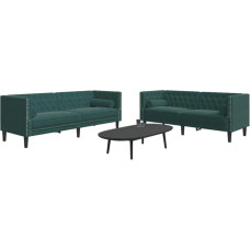 Willood 2-Piece Chesterfield Sofa Set with Bolsters Sofa Set with Cushions for Living Room Upholstered Sofa Couch Chair Dark Green Velvet