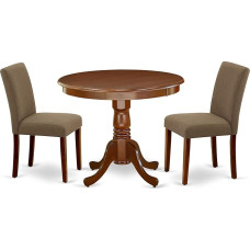 East West Furniture ANAB3-MAH-18 Antique 3-Piece Modern Set Includes Round Kitchen Table with Base and 2 Parson Dining Chairs, 36 x 36 inch, Mahogany
