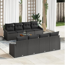 Rantry 7-teiliges Garten-Sofa-Set mit Kissen Schwarz Poly-Rattan Akazie Gartenlounge Model3356476