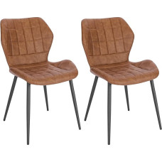 WOLTU BH357br-2 Dining Room Chairs, Upholstered Chairs, Kitchen Chairs, Living Room Chairs with Backrest, Padded Chair, Faux Leather Seat, Metal Legs, Brown, Set of 2