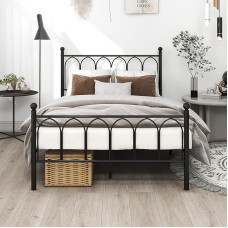Diahomy Bed Frame 120 x 200 cm Metal Bed Frame with Slatted Base Double Bed Frame with Headboard Guest Bed Black