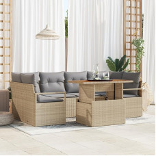 Rantry 7-teiliges Garten Sofa Set mit Kissen Beige Poly Rattan Akazie Gartenlounge Model3349664