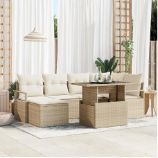 Rantry 7-teiliges Garten Sofa Set mit Kissen Beige Poly Rattan, 2-Sitzer Garten Sofa mit Kissen Beige Poly Rattan Gartenlounge Model3348857