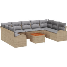 Rantry 10-teiliges Garten Sofa Set mit Kissen Beige Poly Rattan Akazie Gartenlounge Model3347623