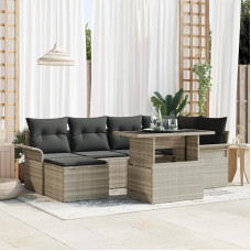 Rantry 7-teiliges Garten-Sofa-Set mit Kissen in Hellgrau aus Poly-Rattan Gartenlounge Model3348318