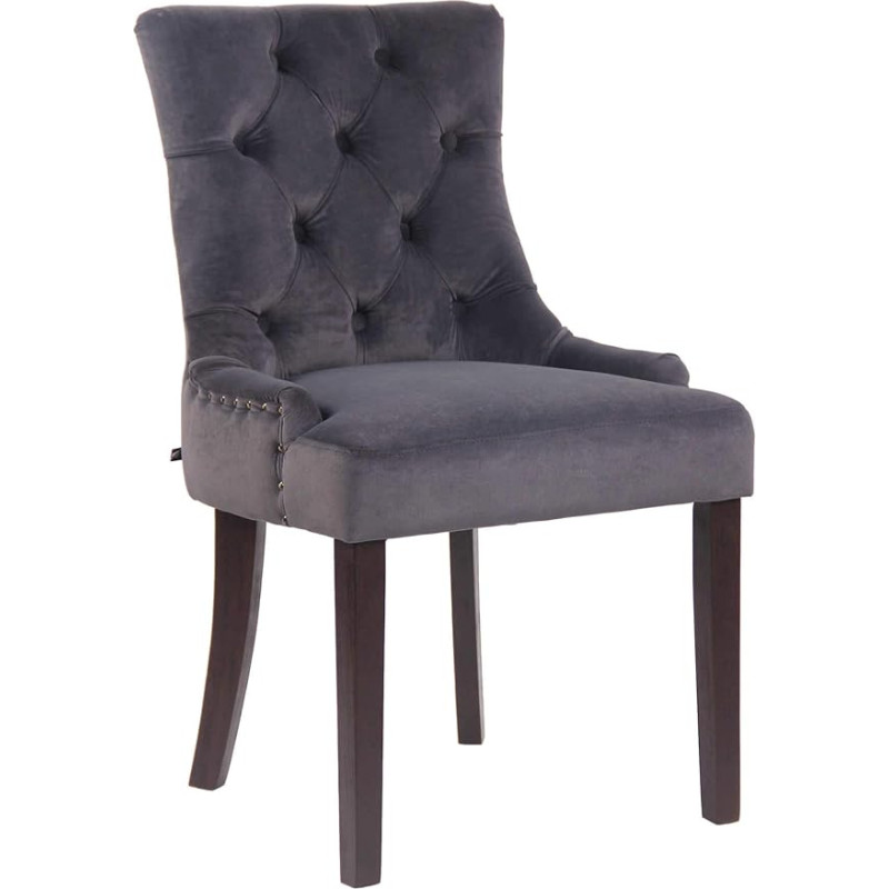 CLP Aberdeen Dining Room Chair with High-Quality Padding and Velvet Cover, Upholstered Chair with Rubber Wood Frame, Seat Height of 50 cm, Colour: Dark Grey, Frame Colour: Antique