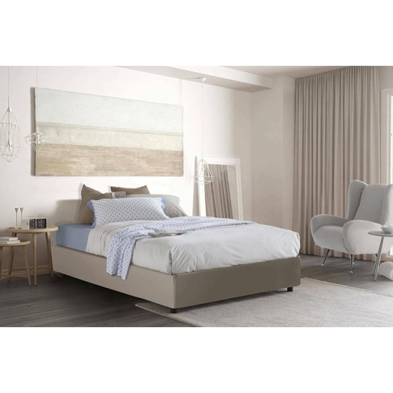 Talamo Italia - Anna Taupe Faux Leather Double Bed - 100% Made in Italy - Front Opening + Mattress 120 x 190 cm