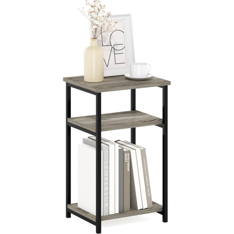 Furinno 1 x French Oak Wood Side Table with Metal Frame and Shelves