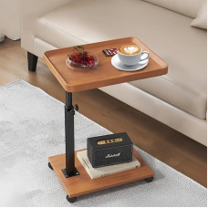 SJIE Adjustable C-Shaped Side Table, 360° Rotation, Small Side Table for Couch, Sofa Table with Wheels, for Living Room, Bedroom, Bedside, Small Spaces