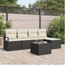 Rantry 5-teiliges Garten Sofa Set mit Kissen braun Poly Rattan, 2-Sitzer Garten Sofa mit Kissen schwarz Poly Rattan Gartenlounge Model3346347