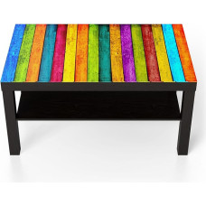 DEQORI Glass Table | Black Large 90 x 50 cm | Colourful Board Wall Motif | Unusual Glass Side Table | High Gloss Coffee Table for Living Room | Modern Couch Table with Design