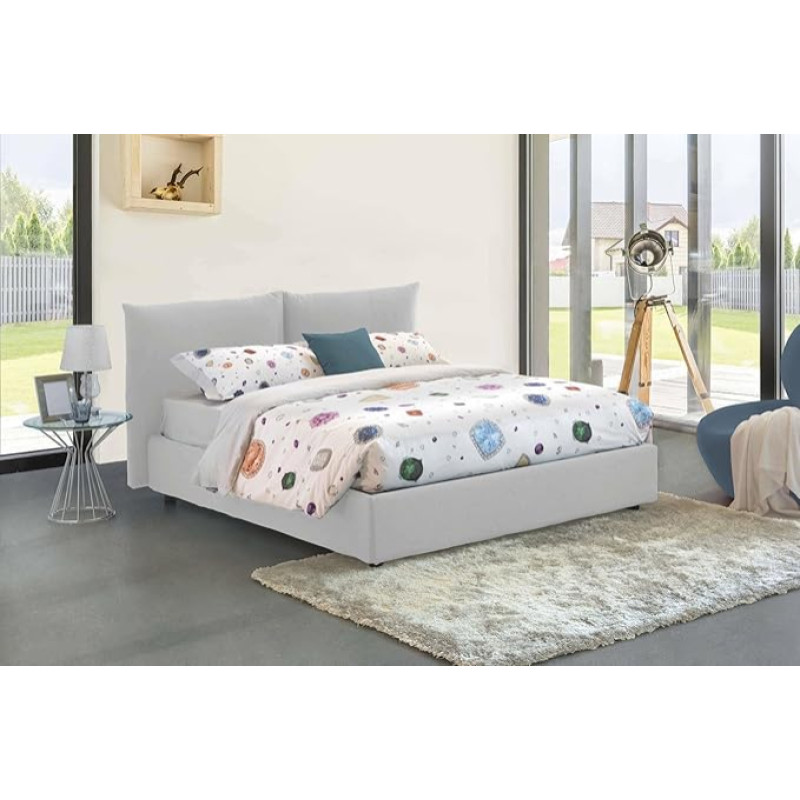 Talamo Italia - Gabriella Double Bed, Container Bed with Fabric Cover, 100% Made in Italy, Front Opening, Suitable for Mattress Cm 160 x 200 cm, White