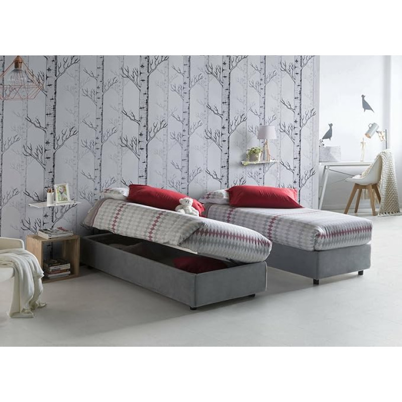 Talamo Italia - Melissa Single Bed with Fabric Cover, 100% Made in Italy, Side Opening, Suitable for Mattress 80 x 190 cm, Grey