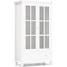 COSTWAY Bookcase, Display Cabinet with Tempered Glass Doors, Adjustable Shelf & Drawer, Office Cabinet, Filing Cabinet for Home Office and Living Room, 80 x 40 x 139 cm, White