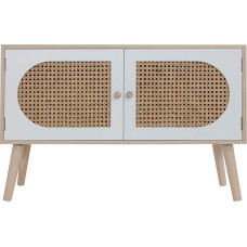 Rebecca Mobili RE6852 Living Room Cabinet Low Sideboard 2 Doors MDF Rattan Wood White Brown Boho Scandinavian Style Dimensions H x W x D: 52 x 80 x 30 cm