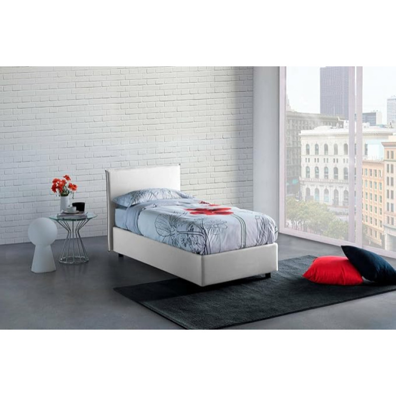 Talamo Italia - Bruna Single Bed, Container Bed with Fabric Cover, 100% Made in Italy, Front Opening, Suitable for Mattress Cm 80 x 190 cm, White