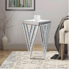 Pregaspor Silver Mirrored Side Table, Beautiful Crystal Inlay Side Table Small Mirrored Coffee Table for Living Room Sofa Bedroom Corner