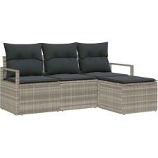 Rantry 4 Piece Garden Sofa Set with Cushion Light Grey Poly Rattan Sofa Outdoor