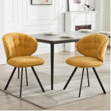 chairus Dining Room Chairs, Set of 2, Chenille Modern Kitchen Chairs with Metal Legs, Padded Accent Chairs for Dining Room, Upholstered Chairs, Kitchen, Living Room, Yellow