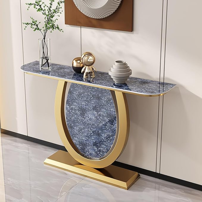 JHDXL Console Table, Console Table, Entrance Table with Elegant Metal Frame in Industrial Style, for Hallway, Entrance, Office, Corridor, Coffee Table Behind Sofa (Blue, 100 x 30 cm / 39.5 x 12 inches
