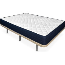 amuéblate online Full Bed with Reversible Naran Mattress + Extra Reinforced Upholstered Base with 6 Metal Cylindrical Legs, 90 x 190 cm, Beige