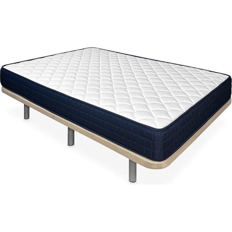 amuéblate online Full Bed with Reversible Naran Mattress + Extra Reinforced Upholstered Base with 6 Metal Cylindrical Legs, 90 x 190 cm, Beige