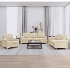 Festnight 3-2-1 Sofa Set, Lounge Sofa, 3-Seater Sofa + 2-Seater Sofa + Chair Fabric, Sofas & Couches for Living Room, Bedroom, Office, Home, Cream