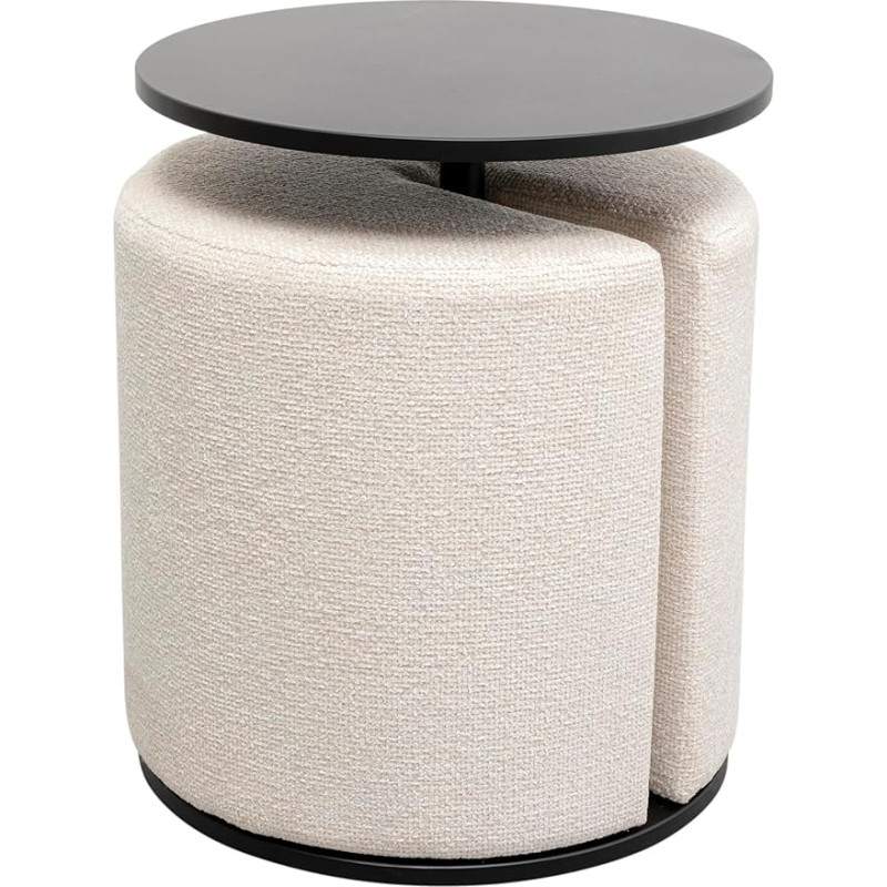 Kare Design Better Together Side Table with Stool, 2 Pieces, Cream/Black, 46 cm Diameter, Shelf Living Room Table, Including Stool, Steel Frame, Round