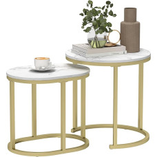 HOMCOM Round Coffee Table, Set of 2, Stackable Side Table with Steel Frame, Living Room Table, Coffee Table for Living Room, Bedroom, White