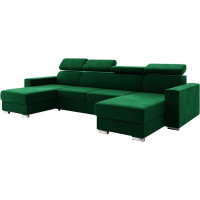 MEBLINI Sofa Bed with Bed Box - Corner Sofa with Sleep Function - Sofa with Relaxation Function and Headrests - Couch U-Shape - Corner Couch - Living Landscape - Voss - 306 x 168 x 79 cm - Green