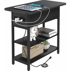 Yoobure Side Table with Charging Station, Flip Top Side Table with USB Ports and Outputs, Sofa Coffee Table, Bedside Table for Living Room, Bedroom, Narrow Bedside Table with Storage Shelves