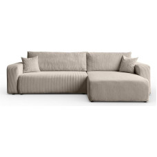 Sofello Senna Corner Sofa with Sleep Function Corduroy Fabric Universal Sofa Bed Couch Set Beige Brown Cream Sleeping Surface: 230 x 130 cm (Beige)