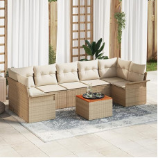 Rantry 8-teiliges Garten Sofa Set mit Kissen Beige Poly Rattan Akazie Gartenlounge Model3347295