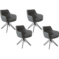 SAM Set of 4 Pitt Swivel Chairs, 180 Degree Rotating, Faux Leather Cover, Anthracite, Dining Room Chairs/Armrests with Metal Frame, Black