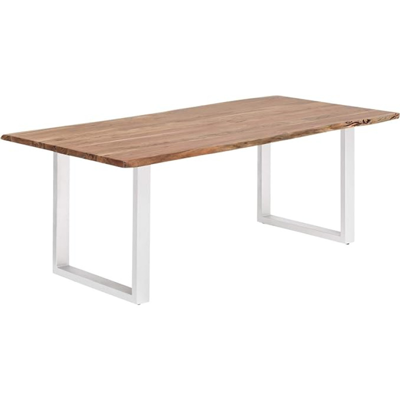 Woodkings® Bullwer Dining Table Acacia Wood, Metal Base, Table with Wane, Tree Table, Wane Table, Real Wood, Modern, Design, Solid Wood, Kitchen Table, Dining Room Furniture, Home Furniture (200 x 100