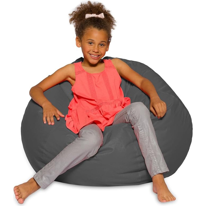 Posh Creations Large Bean Bag with Removable Cover for Kids, Teens and Adults, Polyester Fabric, for All Ages 27 Inch, Heather Grey