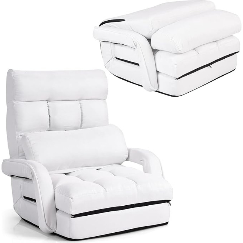 RELAX4LIFE Folding Sofa, Floor Sofa with Sleep and Reclining Function, Folding Single Sofa with Armrest and Back Cushion, Folding Chair Adjustable, Floor Chair Sofa Padded, Recliner Chair for Home and Office