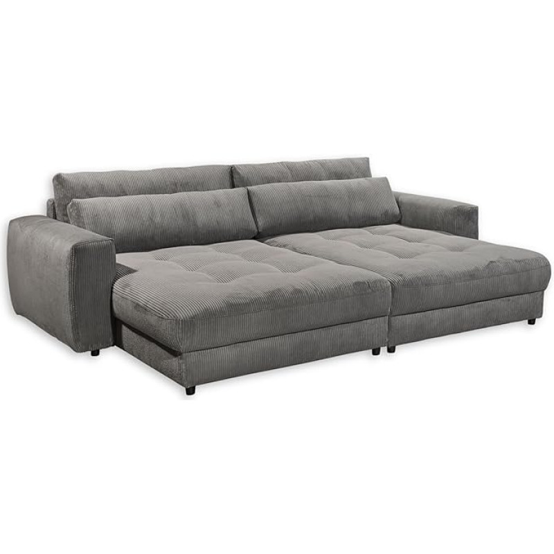 Barura Big Sofa in Corduroy Look, Ash - Comfortable Living Room Couch with Large Lying Surface - 292 x 90 (74) х 194 cm (W x H x D)